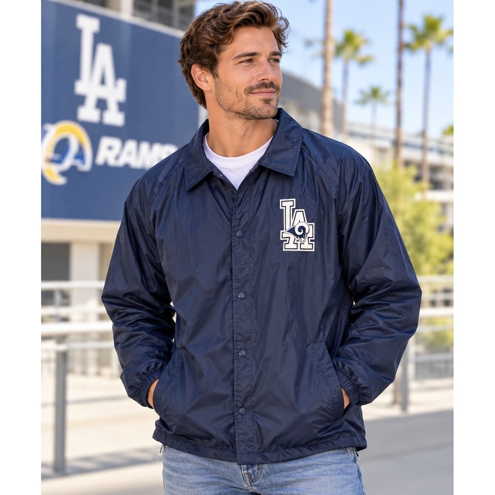 Augusta Jacket Rams Football LA Rams Blue Wind Proof Button Front Lined 3X